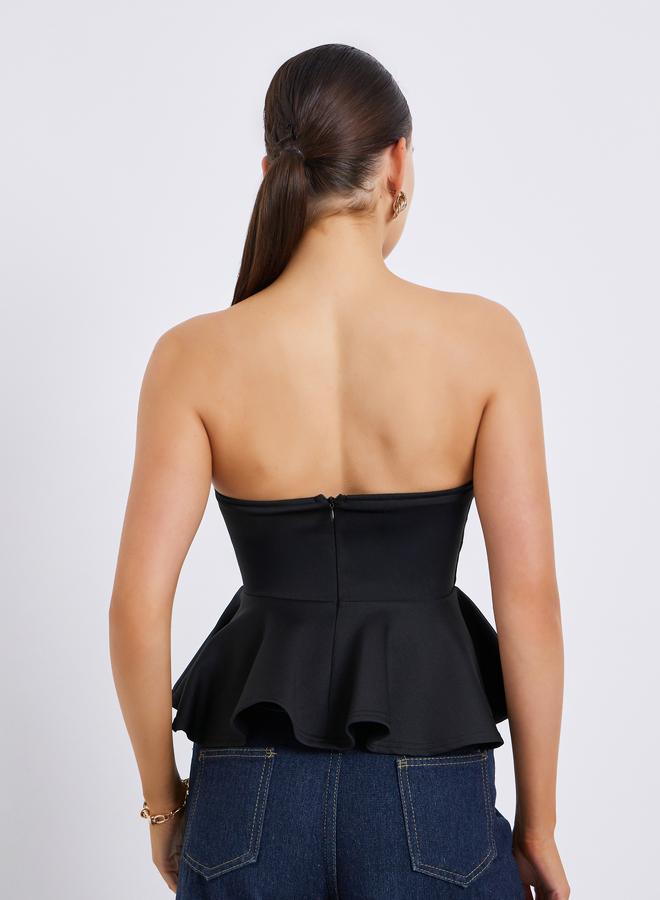 Styli Women Black Strapless Peplum Top - Image 3